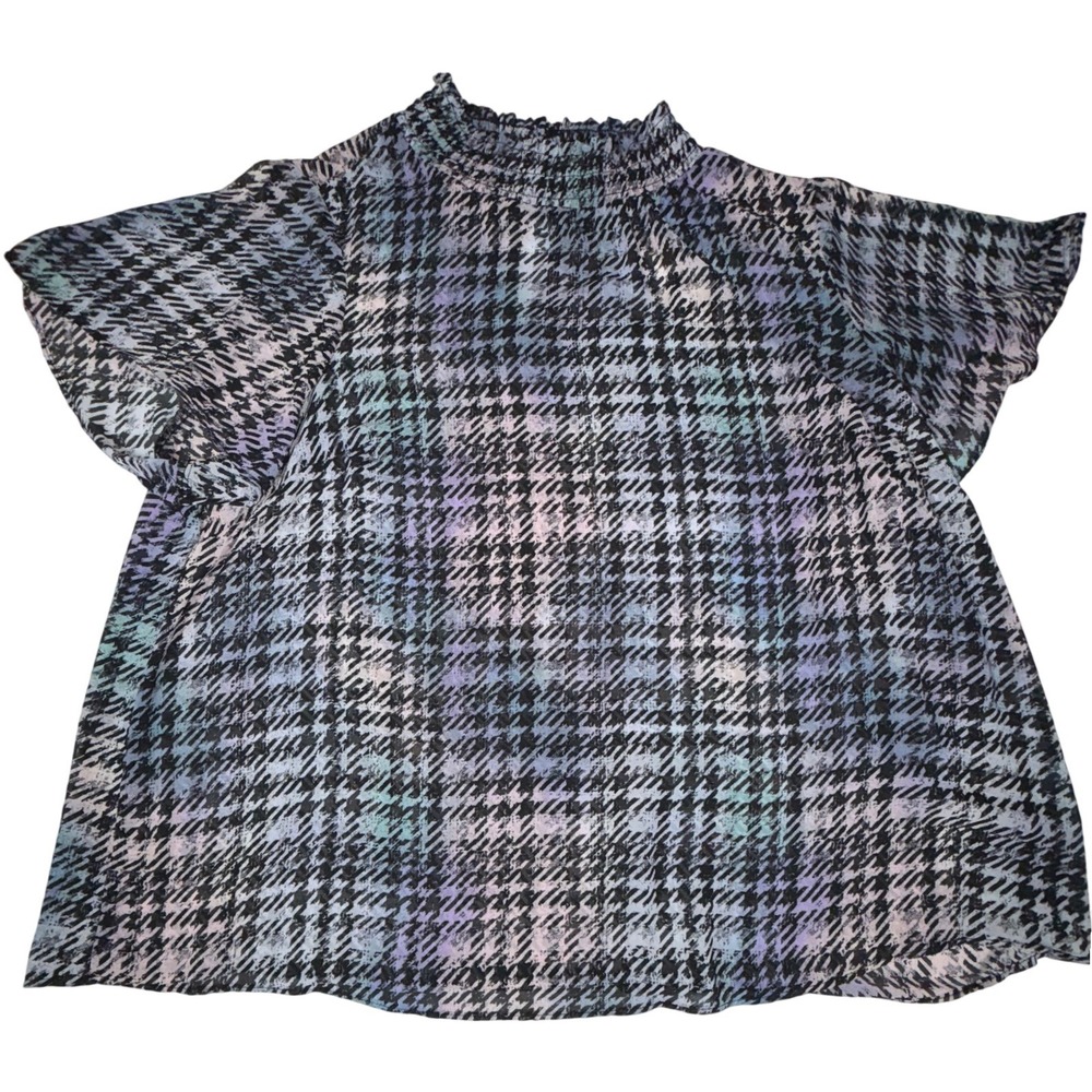 Torrid Crinkle Chiffon Smocked Neck Blouse Womens 2 2X Houndstooth Flutter